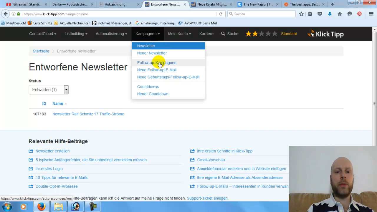 KlickTipp dashboard interface screenshot showing email campaign analytics and metrics